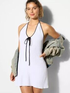 White Halter Swim Cover-Up Dress with Black Trim 2X